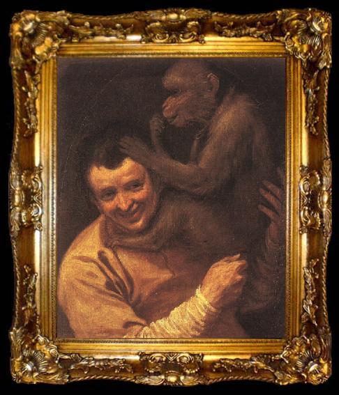 framed  Annibale Carracci A Man with a Monkey, ta009-2